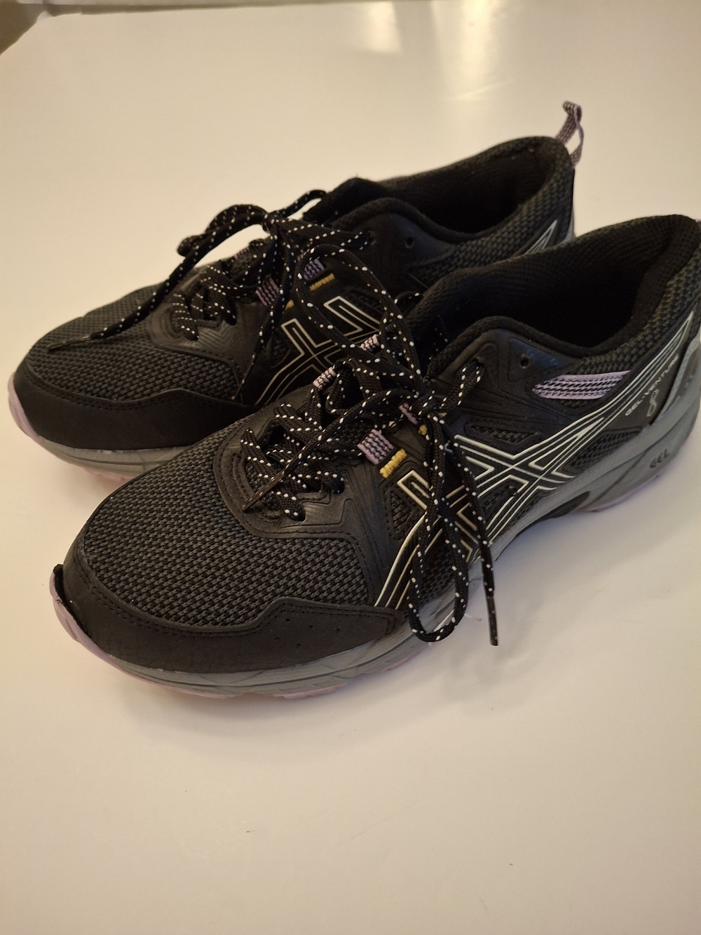 ASICS Women's Black and Lavender Running Shoes 7.5